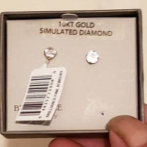 10K SOLID YG 5MM  SIMULATED DIAMOND STUDDED EARRINGS